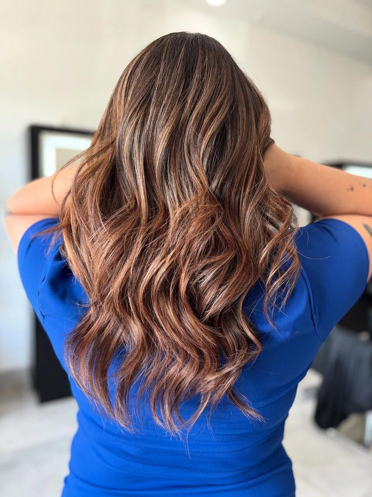Long balayage with soft waves — Avenue Salon Plano TX