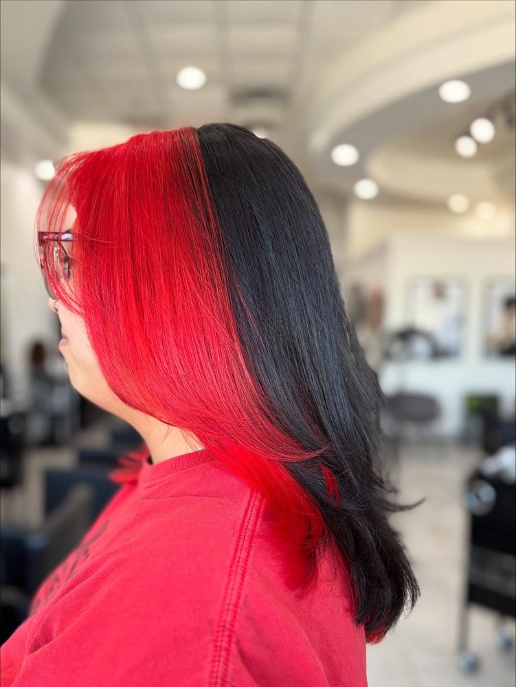 Red peekaboo color — Avenue Salon Plano TX