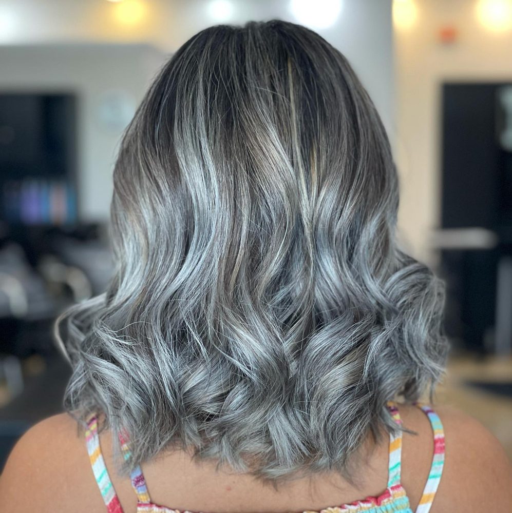 Silver ash curls — Avenue Salon Plano TX