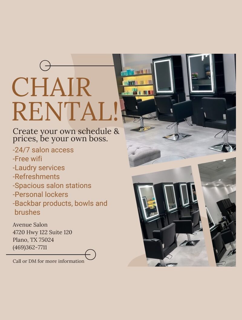 Chair rental at Avenue Salon — Plano TX
